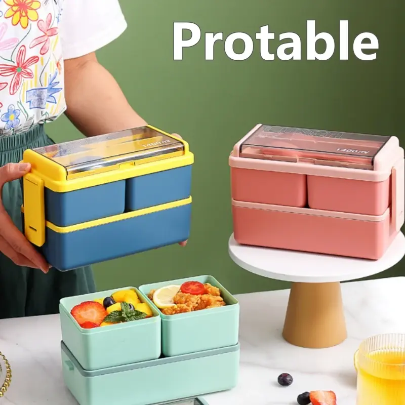 Single/double Layer Lunch Box Portable Leakproof Student Microwave Dinnerware Set with Fork Spoon Food Snack Storage Container
