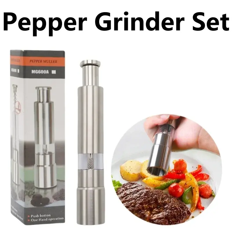 Manual Salt and Pepper Grinder Thumb Press Grinder Peppercorns Sea Salt Spices Stainless Steel Spice Grinder Barbecue Kitchen