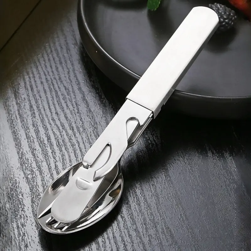 4pcs Set Stainless Steel Portable Outdoor Multi-Functional Knife Fork Spoon Bottle Opener Combo Cutlery Set Camping Utensil