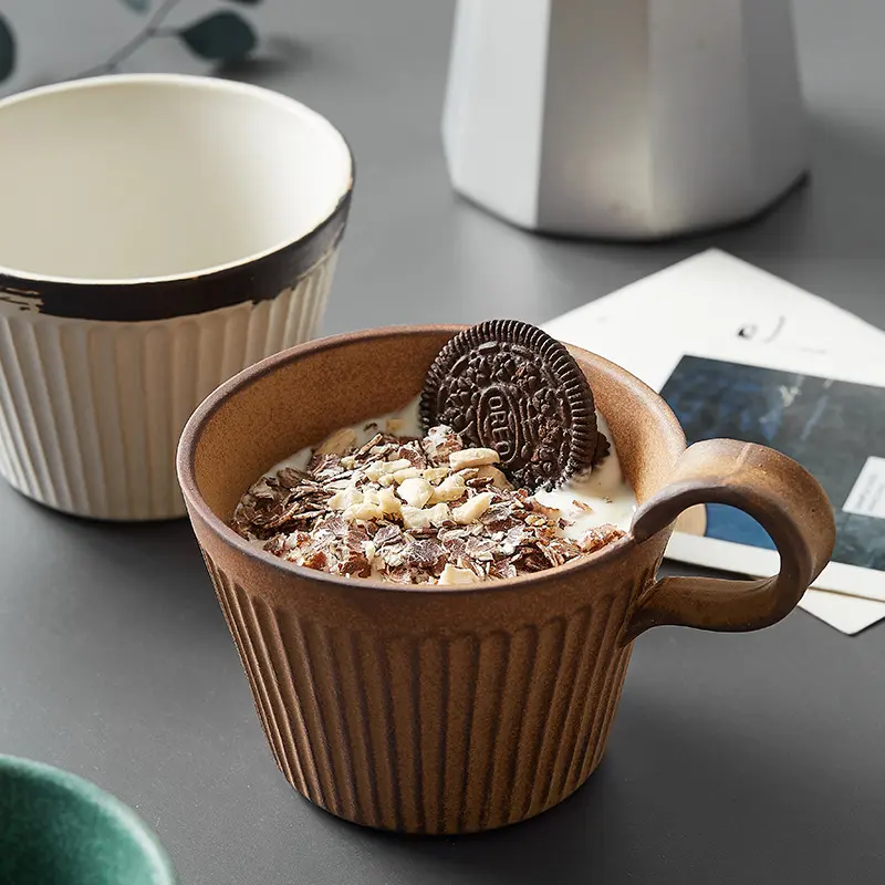 320ml Handmade Ceramic Coffee Mug Retro Coarse Pottery Style Pottery Cups Milk Oat Breakfast Cup Heat Resistant Creative Tea Cup