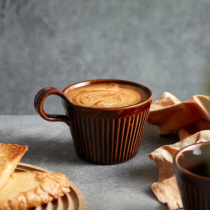 320ml Handmade Ceramic Coffee Mug Retro Coarse Pottery Style Pottery Cups Milk Oat Breakfast Cup Heat Resistant Creative Tea Cup