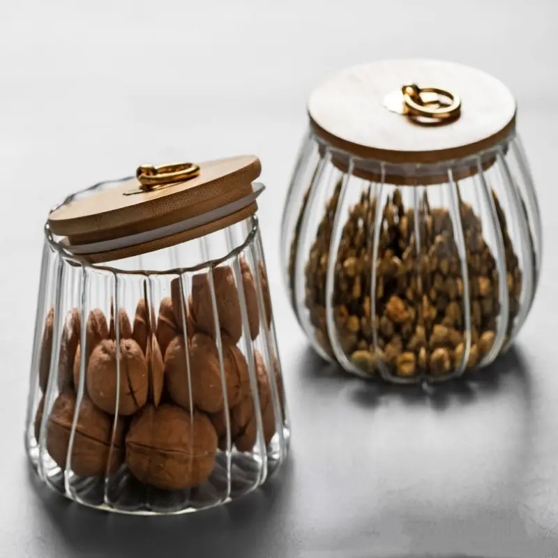 1pc Food Container Glass Jar with Sealed Lid Storage Jar Grains Cookie Coffee Tea Candy Storage Bottle Jars Kitchen Containers
