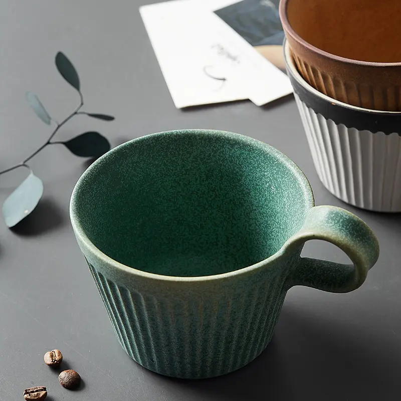 320ml Handmade Ceramic Coffee Mug Retro Coarse Pottery Style Pottery Cups Milk Oat Breakfast Cup Heat Resistant Creative Tea Cup