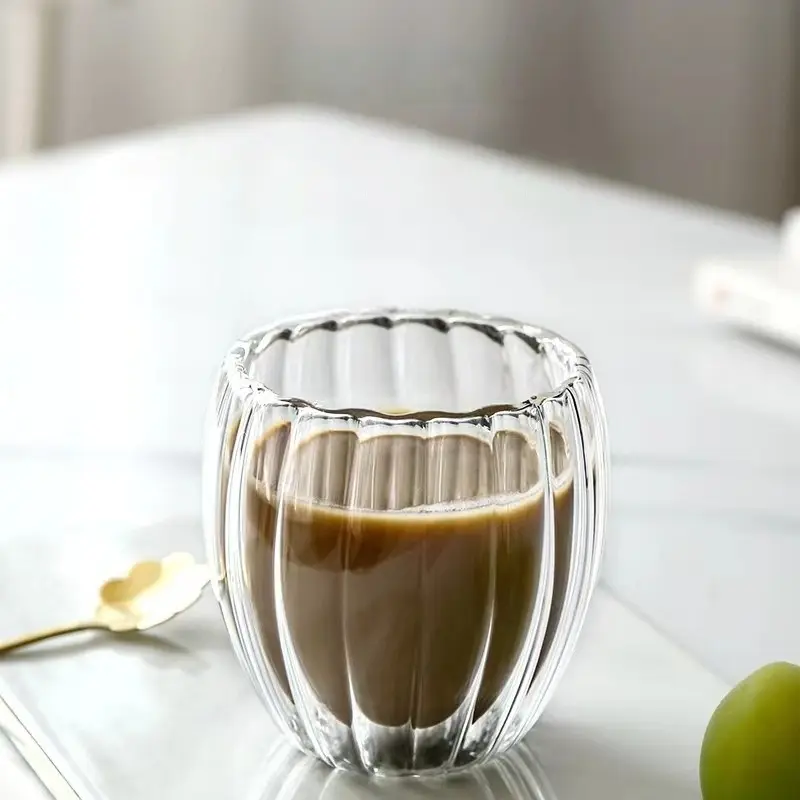 2pcs Set Transparent Glass Cup Double Wall Striped Heat Resistant Beer Milk Coffee Water Cups Glass Drinkware Mug Set Gift