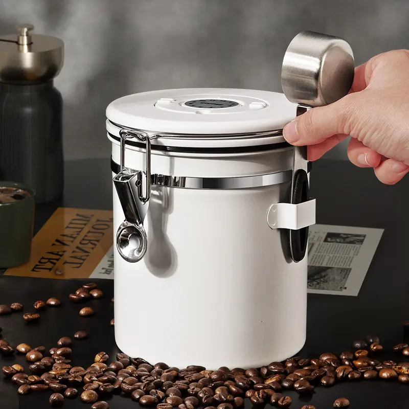 Airtight Lid with Measuring Spoon Stainless Steel Preserves Freshness Storage for Coffee Beans Multi-function Sealed Container