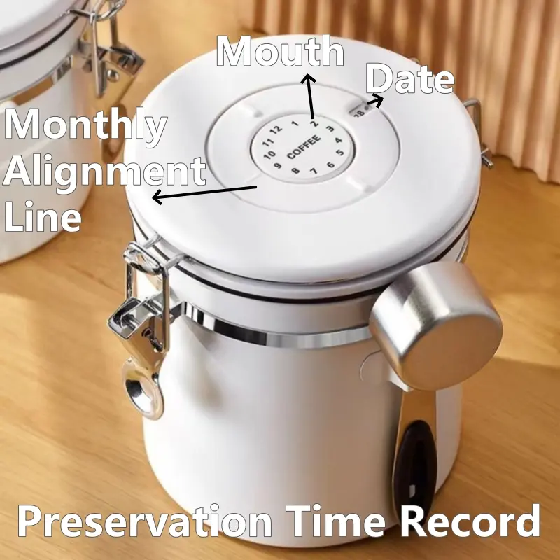 Airtight Lid with Measuring Spoon Stainless Steel Preserves Freshness Storage for Coffee Beans Multi-function Sealed Container