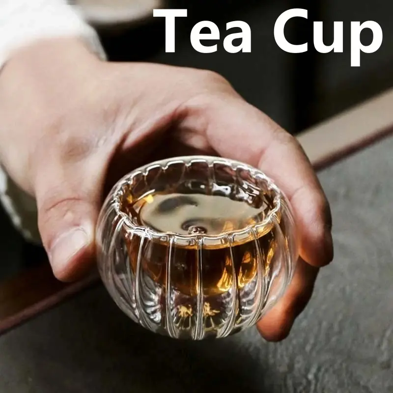 10Pcs Double Layer Glass Tea Cup Set Petal Stripe Clear Drinkware Coffee Milk Water Mug Heat Resistant Brewings Tea Cup