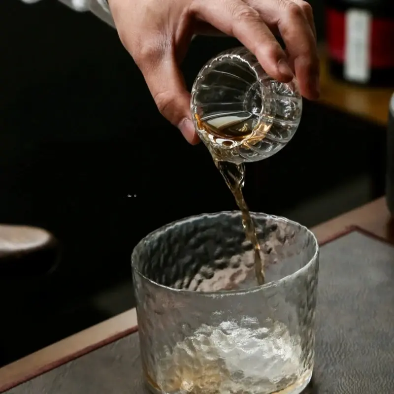 10Pcs Double Layer Glass Tea Cup Set Petal Stripe Clear Drinkware Coffee Milk Water Mug Heat Resistant Brewings Tea Cup