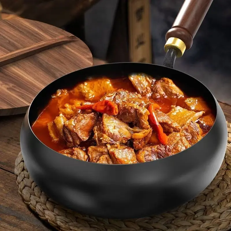 Handmade Forging Pot Deepened Non-stick Iron Pot Flat Bottom Uncoated Small Frying Pan Iron Pan Omelette Frying Pan Cookware
