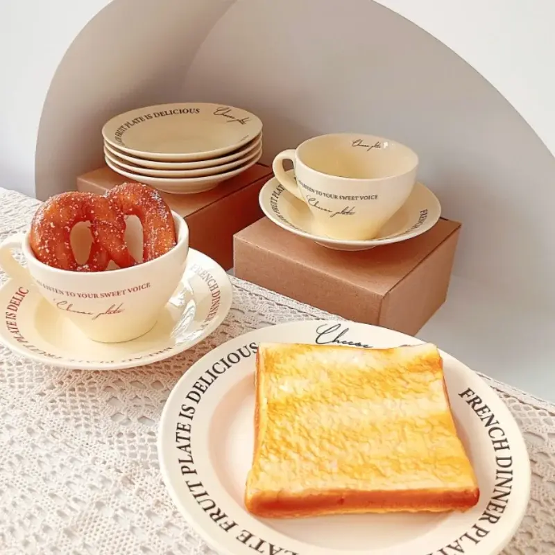 Coffee Mugs Ceramic Milk Tableware Tea Tools Cute Ins Korean Style Oatmeal Breakfast Drink Juice Tea Cup and Saucer Sets