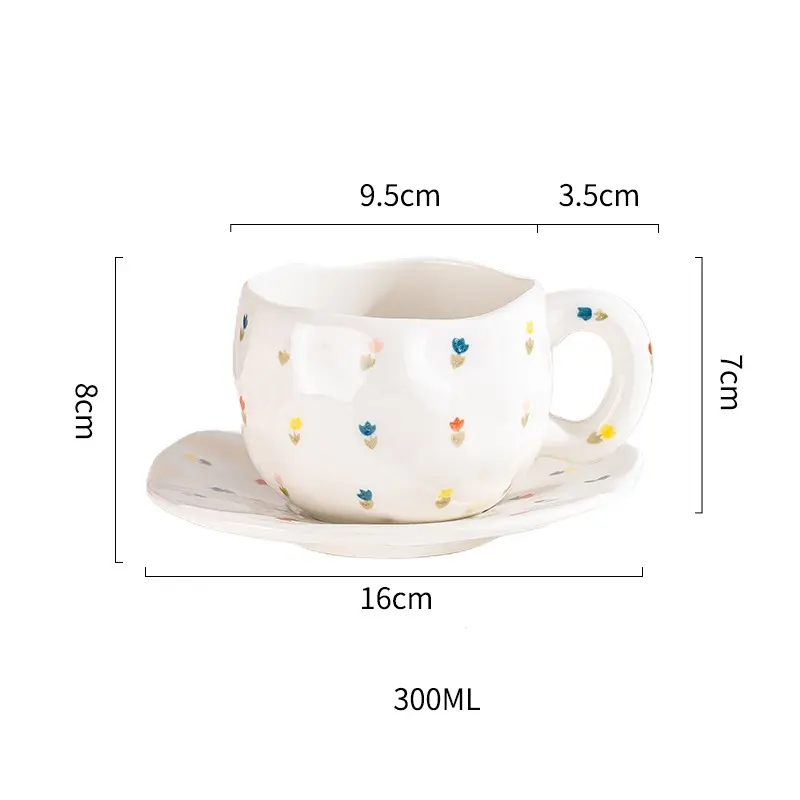 Ceramic Mugs & Saucers Set Coffee Cups Hand Pinched Irregular Flower Milk Tea Cup Ins Style Oatmeal Breakfast Mug Drinkware