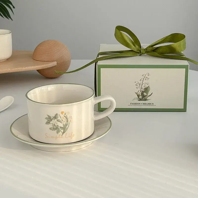 380ML Coffee Cups Saucer Set Retro Ceramic with Handle Lily of The Valley  Luxury Afternoon Tea Cup and Saucer Milk Mocha Cup
