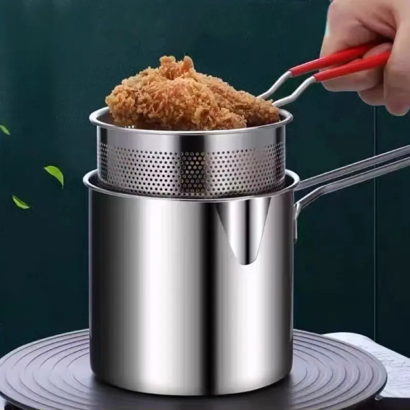 304 Stainless Steel Deep Fryer Pot with Basket French Fries, Fried Chicken, Tempura, Small Fryer, for Gas Stove Induction Cooker
