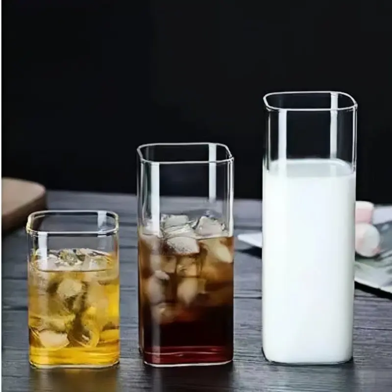 4PCS Coffee Cup Creative Square Glass Transparent Cold Drink Large Capacity Iced Milk Tea Drinking Bottle Red Wine Water Cup