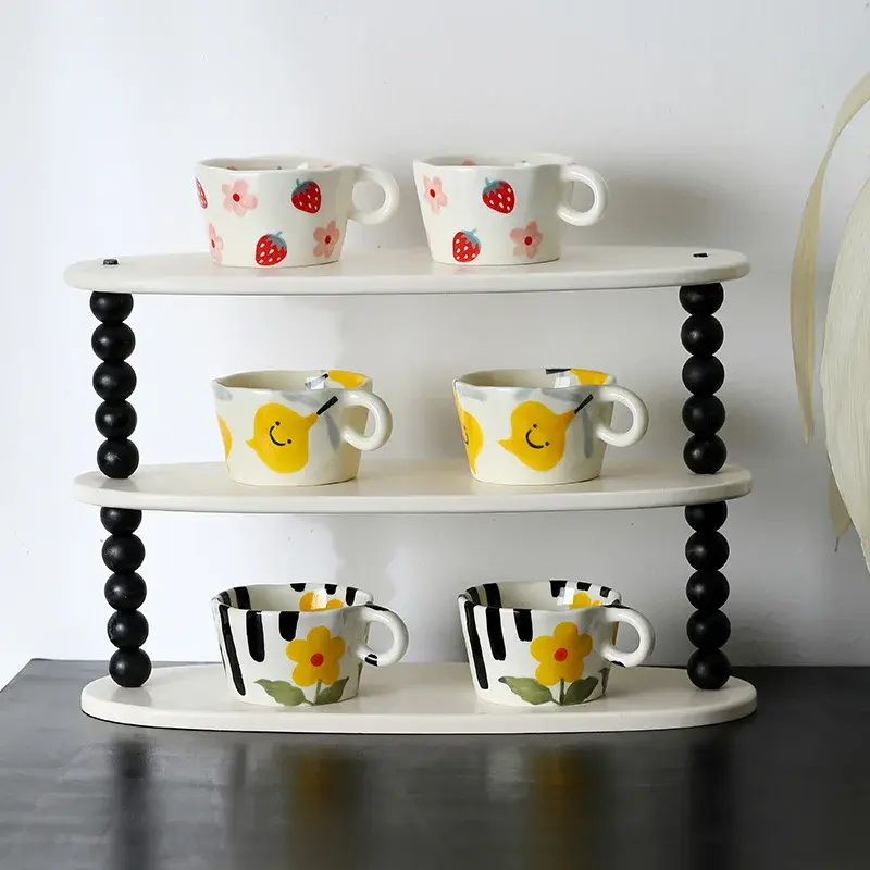 300ML Ceramic Mugs Hand Pinched Irregular Mug Hand-painted Strawberry Flower Coffee Cup Breakfast Milk Afternoon Tea Cup Gift