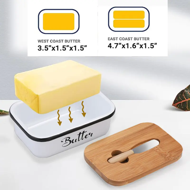Butter Container Box Restaurant Sealed Storage Box Cheese Box with Knife Bamboo Lid Butter Slicer Refrigerator Storage Tableware