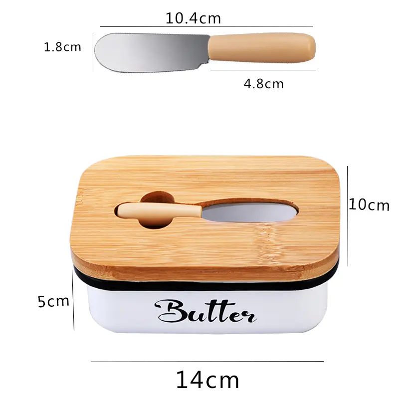 Butter Container Box Restaurant Sealed Storage Box Cheese Box with Knife Bamboo Lid Butter Slicer Refrigerator Storage Tableware