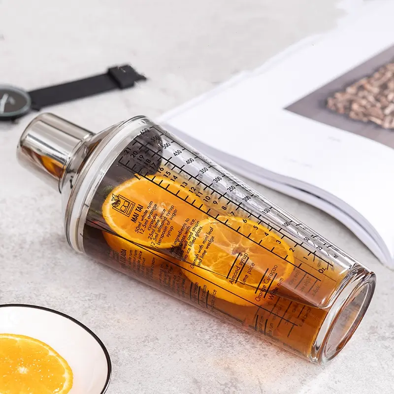 Glass Cocktail Shaker Martini Hand Shaker Cup with Scales 400/600ml Milk Tea Lemon Tea Wine Drink Shaker Mixer Bar Tool