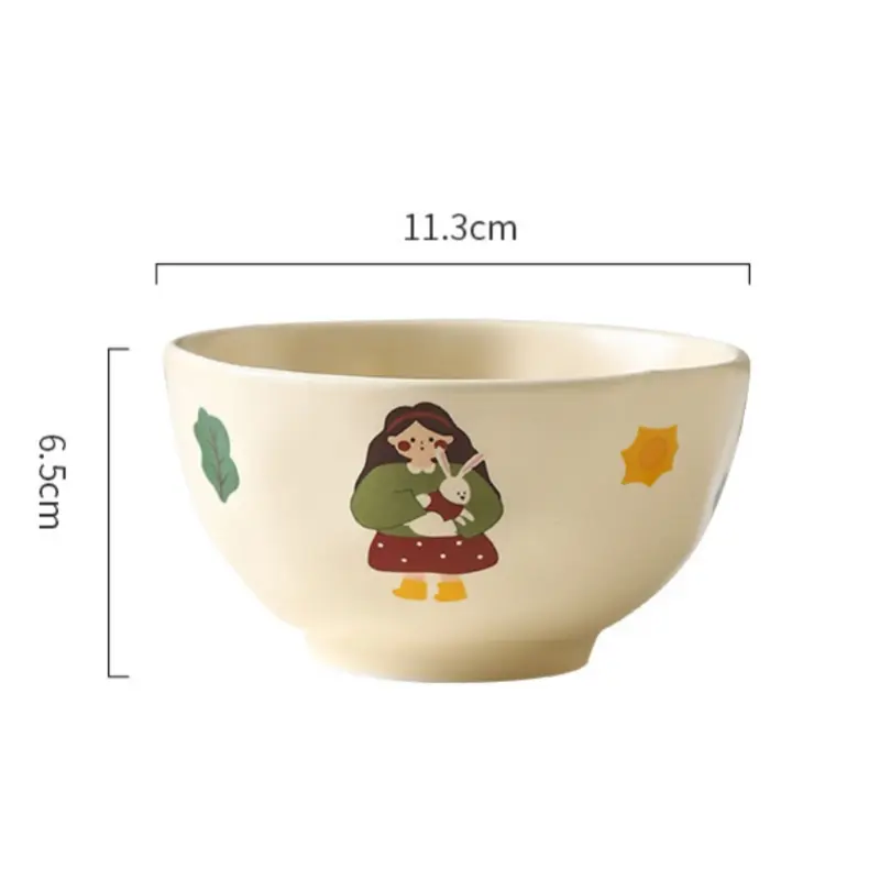Ceramic Bowl Retro Girl with Flower Design, Home Use, Large Noodle Bowl, INS Style Dishware, Large Bowl for Noodles and Salad