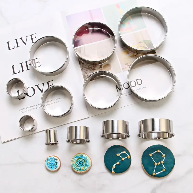 12pcs Round Biscuit Mold Stainless Steel Dumpling Skin Cutting Mould DIY Cake Pastry Baking Cutting Maker Tools Kitchen Gadgets