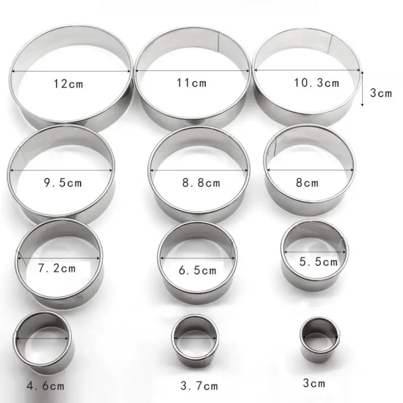 12pcs Round Biscuit Mold Stainless Steel Dumpling Skin Cutting Mould DIY Cake Pastry Baking Cutting Maker Tools Kitchen Gadgets