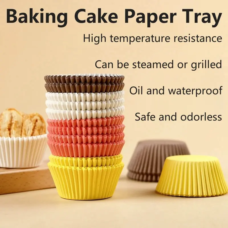 100pcs Disposable Muffin Cups Egg Tart Molds Heat Resistant Cupcake Cups Thickened Paper Cupcake Liners Tart Molds Baking Mold