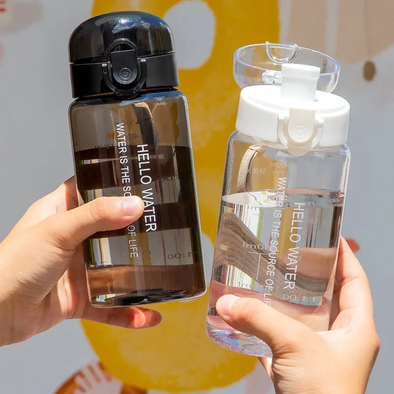 550ml Sports Water Bottle, Large-Capacity Transparent Scale Cup with Straight Drinking Bouncing Lid Outdoor Portable Kettle