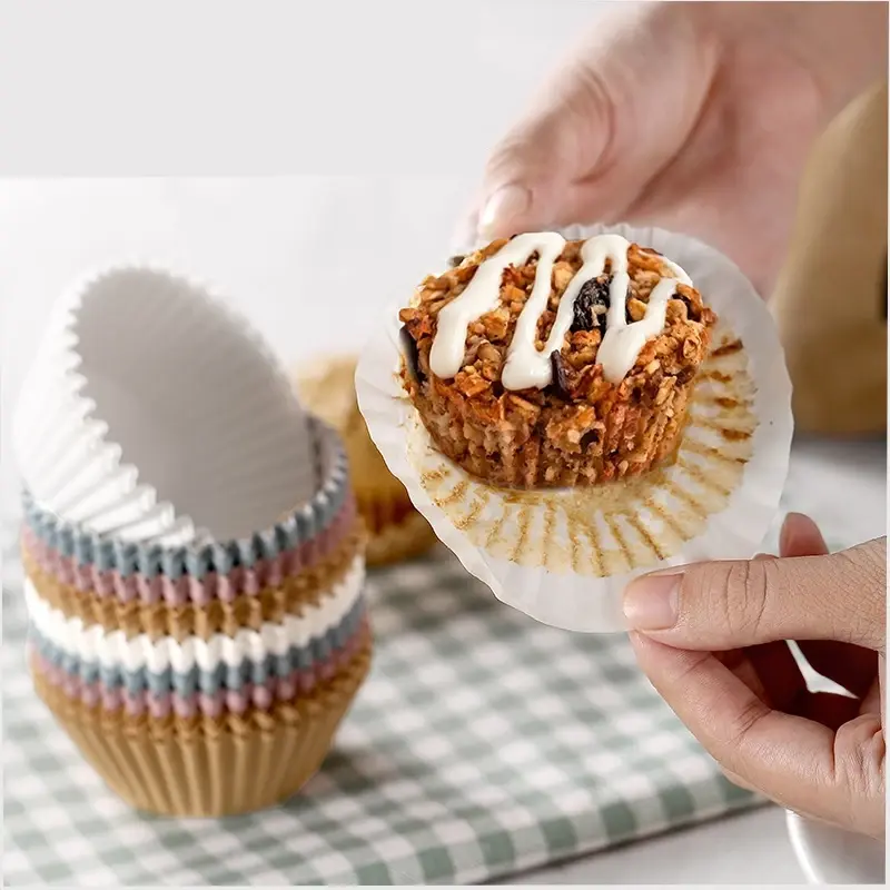 100pcs Disposable Muffin Cups Egg Tart Molds Heat Resistant Cupcake Cups Thickened Paper Cupcake Liners Tart Molds Baking Mold