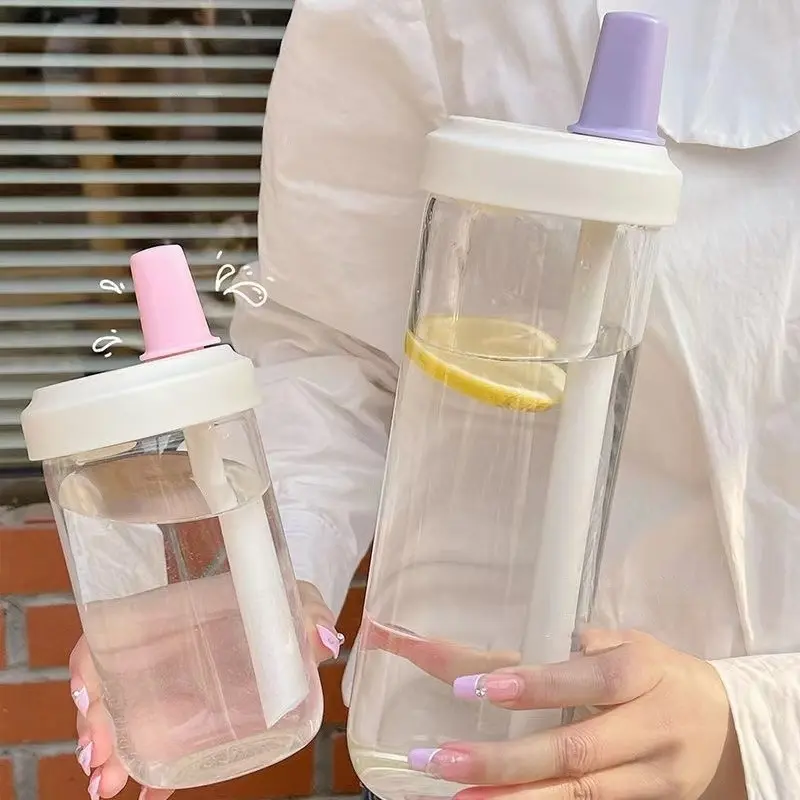 500/800ML Large-capacity Straw Cup, Food-grade Transparent PP Material,Portable Ins Style Water Cup, Juice Milk Tea Cup