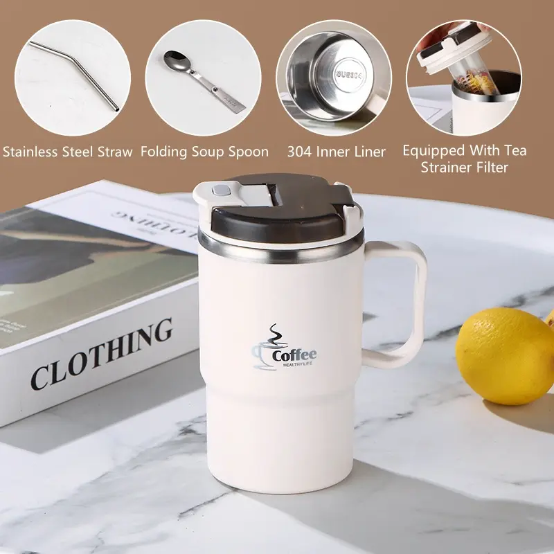 550ML Stainless Steel Insulated Coffee Mug with Lid & Spoon for Office, Students, Sports & Outdoor Activities Coffee Travel Mug