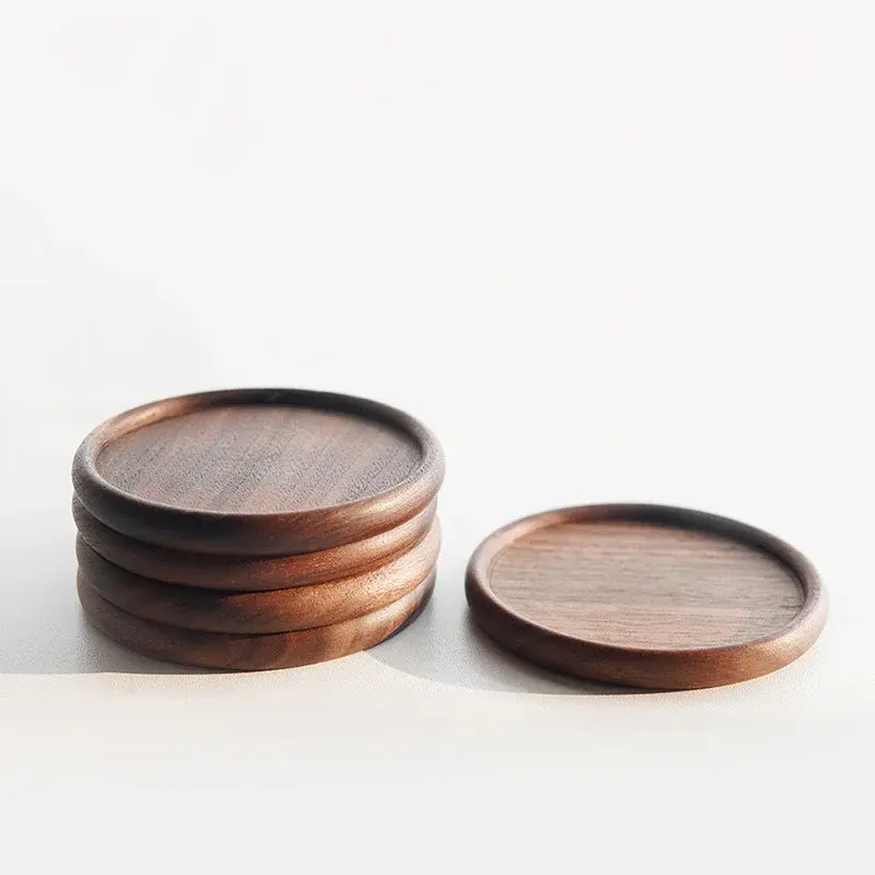 8.8cm Round Wood Coffee Cup Mat Tea Cup Pad Placemats Solid Walnut Wood Coaster Durable Heat Resistant Cup Pad Placemats