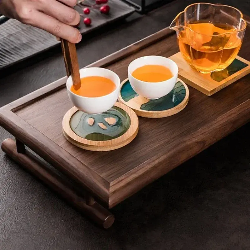 Bamboo Tea Coaster Round Square Kung Fu Tea mat 3D Craft Non-slip Insulated Tea Tray Home Coffee Coaster Teaware Accessories