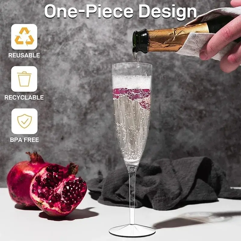 8/16Pcs Plastic Champagne Glasses Disposable Clear Cups Wedding and Party Celebration Cocktail Wine Glasses Picnic Bar Tools
