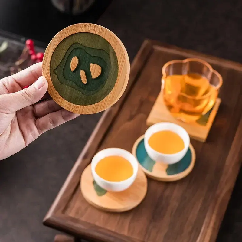 Bamboo Tea Coaster Round Square Kung Fu Tea mat 3D Craft Non-slip Insulated Tea Tray Home Coffee Coaster Teaware Accessories