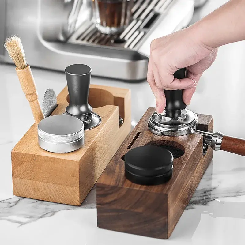 Coffee Tamper Station Stand Wooden Non-slip Espresso Portafilter Holder Coffee brush Filter Storage Stand Barista Accessories