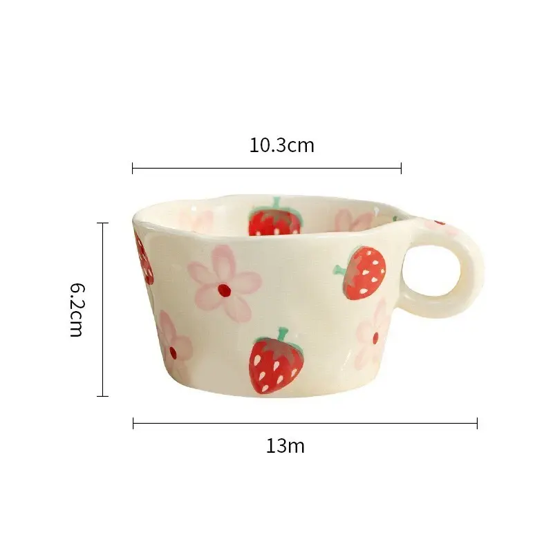 300ml Hand Pinched Irregular Ceramic Mugs Cute Strawberry Flower Coffee Cups Breakfast milk Cup Drinkware Gift For Kids Girls
