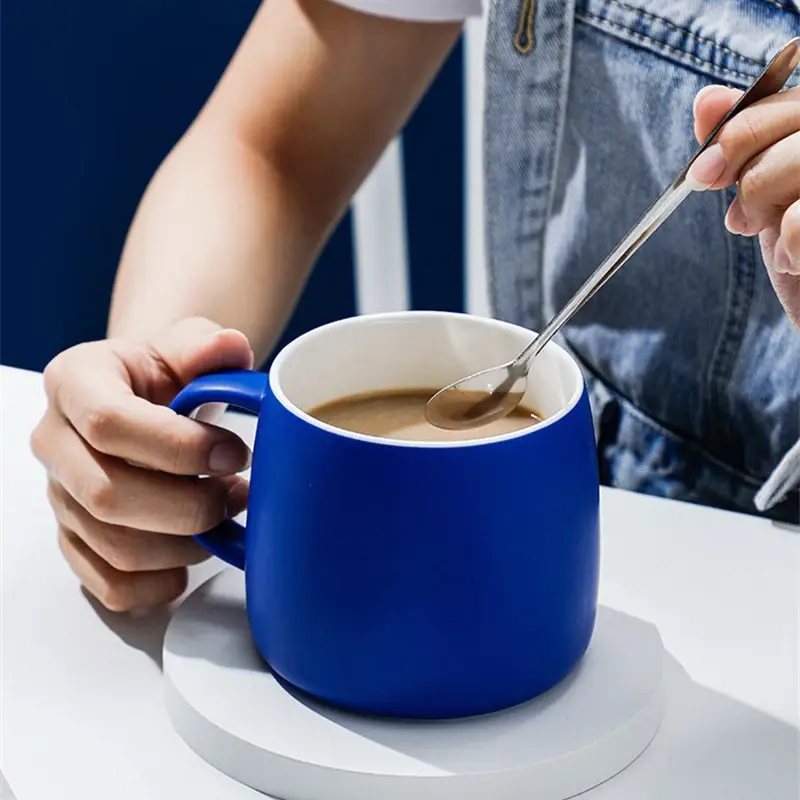 500ml Klein Blue Ceramic Coffee Mug with spoon Gift Package Splash ink Porcelain Mug Breakfast Oatmeal Cup Festival Gift
