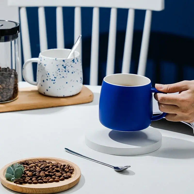 500ml Klein Blue Ceramic Coffee Mug with spoon Gift Package Splash ink Porcelain Mug Breakfast Oatmeal Cup Festival Gift