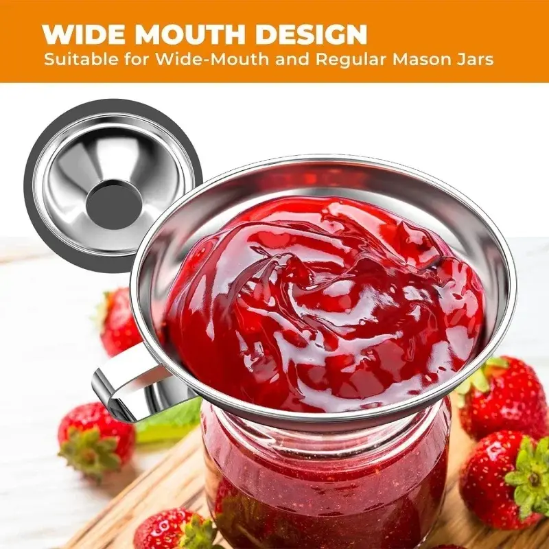 Wide Mouth Stainless Steel Funnel Jam Salad Dressing Filler Strainer with Handle Suitable for Grain Canning Kitchen Spice Gadget