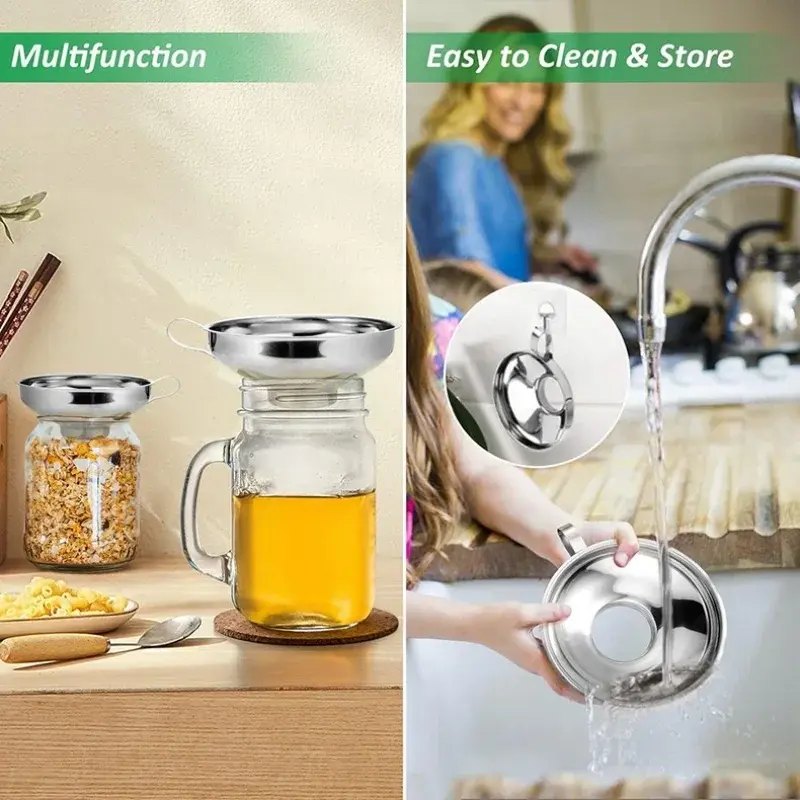 Wide Mouth Stainless Steel Funnel Jam Salad Dressing Filler Strainer with Handle Suitable for Grain Canning Kitchen Spice Gadget