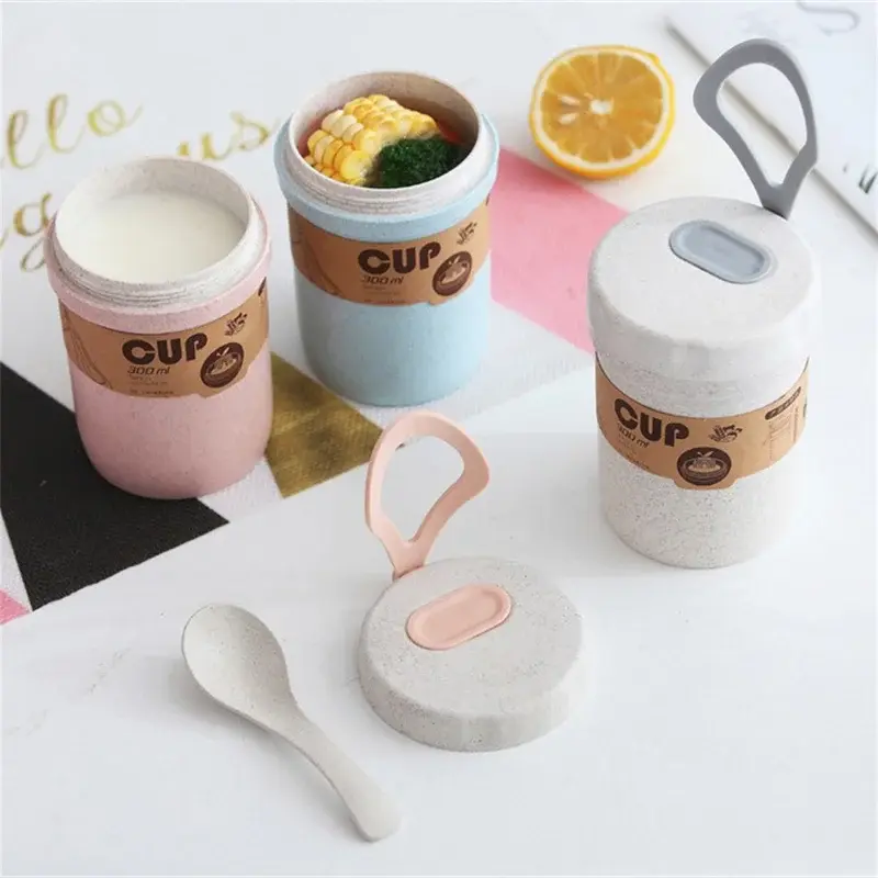 300ml Soup Box Sealed Leakproof Kids Lunch box Wheat Straw Breakfast Cup Soup Cup Microwave Bento Box Food Storage Container