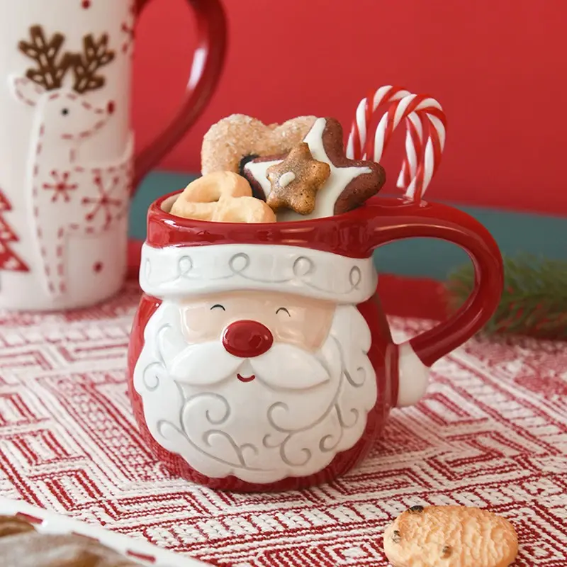 Christmas Creative Ceramic Mug Santa Claus Elk Embossed Coffee Cup Breakfast oatmeal Milk cups Home Water Cup Christmas Gift