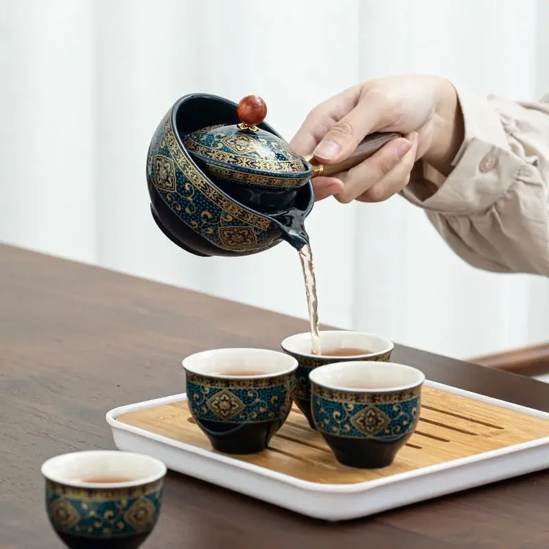 360° Rotation Tea Maker Portable travel Teaware set Ceramic Tea Cup Teapot Infuser for Puer Chinese Gongfu Tea Outdoor Teaware