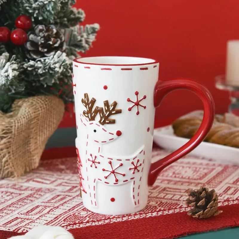 Christmas Creative Ceramic Mug Santa Claus Elk Embossed Coffee Cup Breakfast oatmeal Milk cups Home Water Cup Christmas Gift