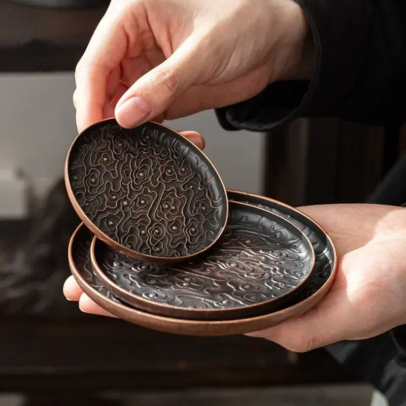 Retro Alloy Round Square Coaster Tea Set Accessories Lucky cloud pattern Cup Holder Insulation Pad Coffee Mat Desktop Decoration
