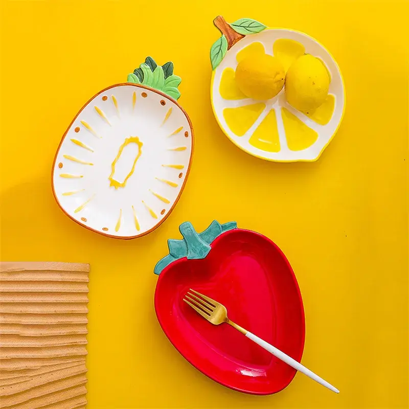 Fruit Shape Hand-painted Ceramic tableware Pineapple Strawberry Lemon Shape Rice Bowl Fruit Salad Plate Dessert Cake Dish
