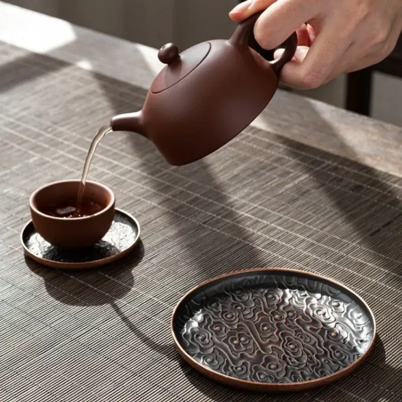 Retro Alloy Round Square Coaster Tea Set Accessories Lucky cloud pattern Cup Holder Insulation Pad Coffee Mat Desktop Decoration