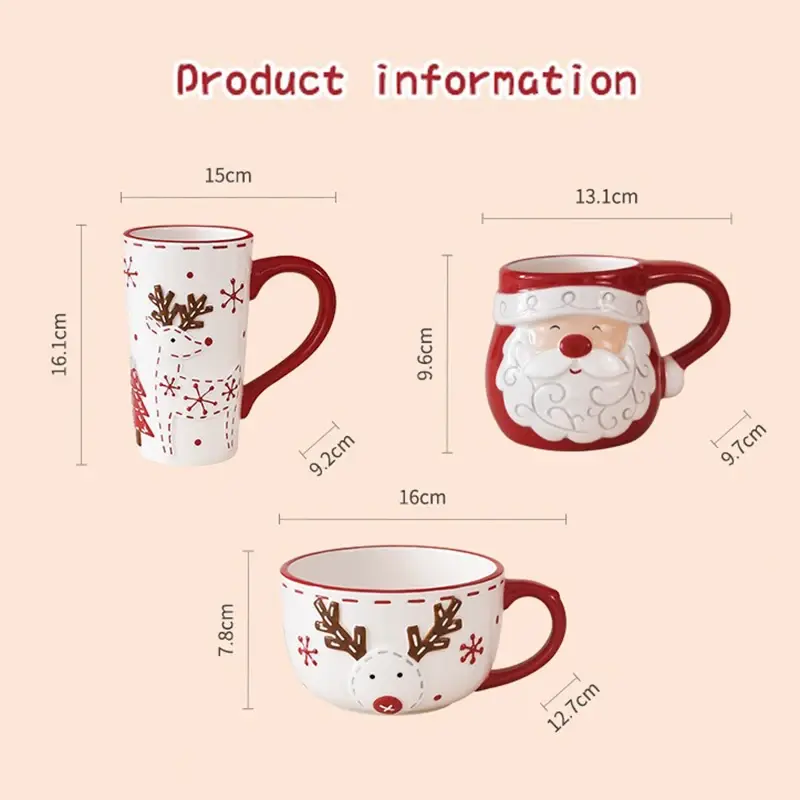 Christmas Creative Ceramic Mug Santa Claus Elk Embossed Coffee Cup Breakfast oatmeal Milk cups Home Water Cup Christmas Gift