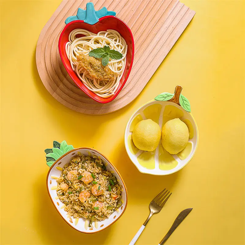 Fruit Shape Hand-painted Ceramic tableware Pineapple Strawberry Lemon Shape Rice Bowl Fruit Salad Plate Dessert Cake Dish