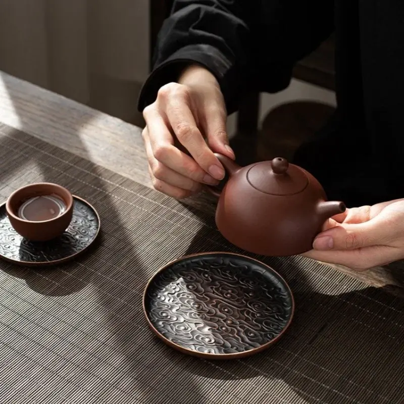 Retro Alloy Round Square Coaster Tea Set Accessories Lucky cloud pattern Cup Holder Insulation Pad Coffee Mat Desktop Decoration